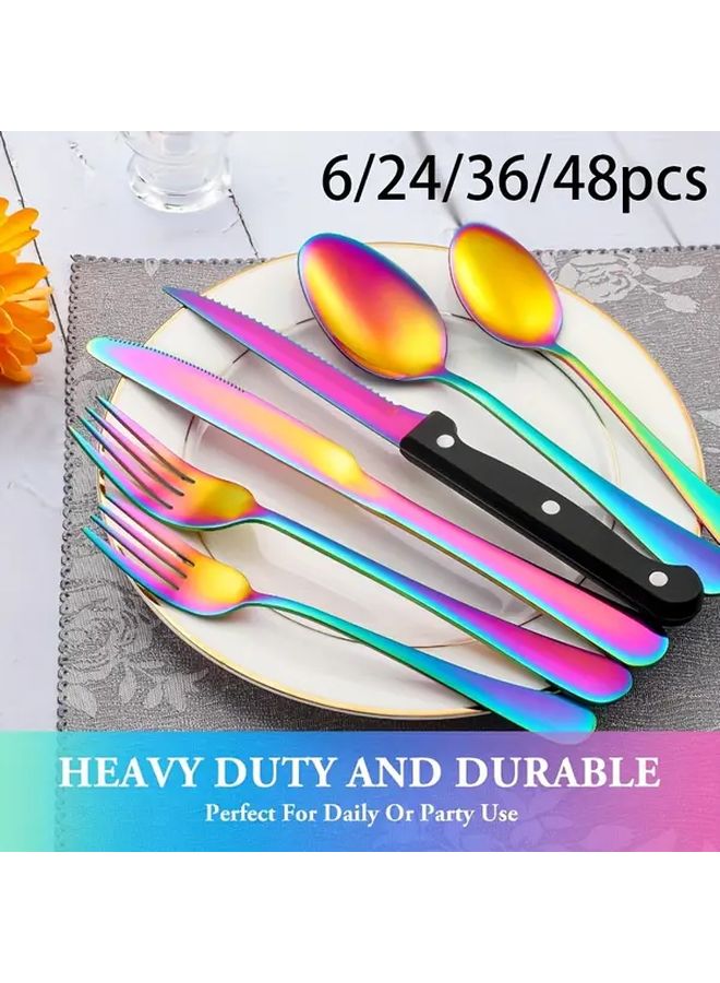 24pcs Colorful Stainless Steel Cutlery Set With Steak Knife Dishwasher Safe - Image 1